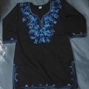 BLUE COLOUR EMBROIDERY ON BLACK COTTON SHORT KURTI